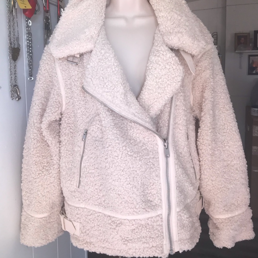 Stylish Fancy Cream Ana Fur Like Jacket